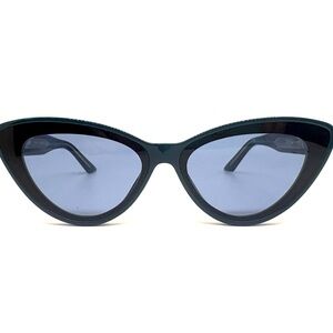 Cat-Eye Women's Sunglasses - Dark Green Frame with Blue Lenses